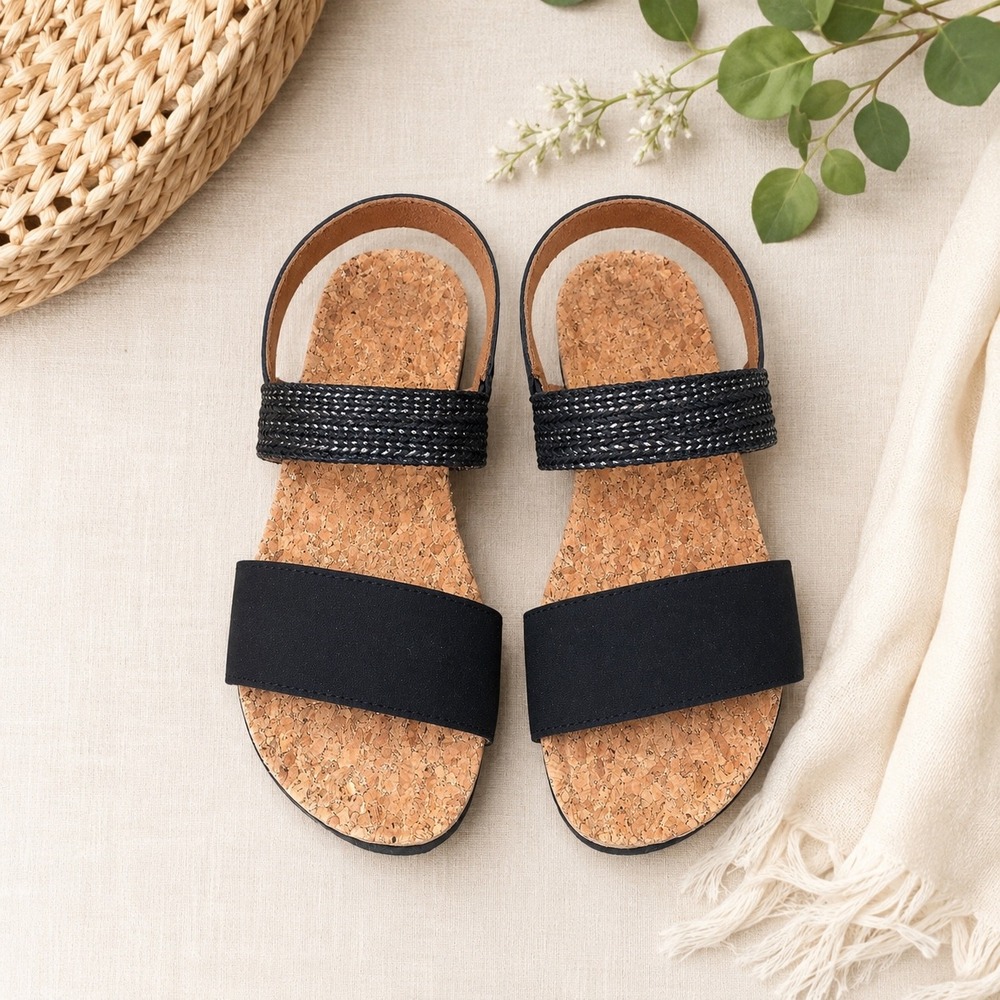 Muk Luks Wendy Black Wedge Sandals Women 7 M MUK593ZEP-A-7-M New